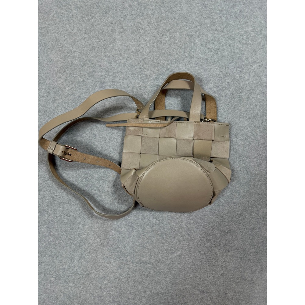 J.Crew Woven Leather Suede Bucket Bag Beige Crossbody Handbag Round Base